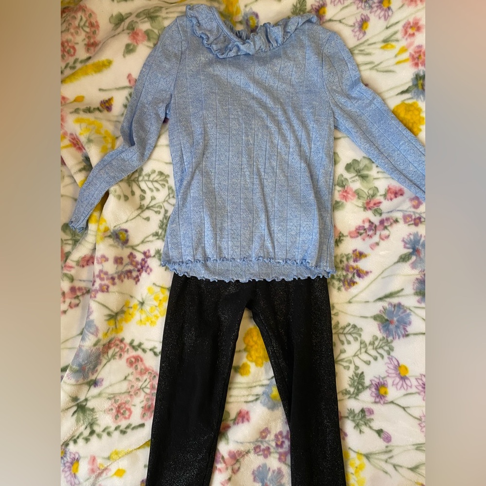 Old Navy kids Light Blue Knit Sweater with black sparkle leggings